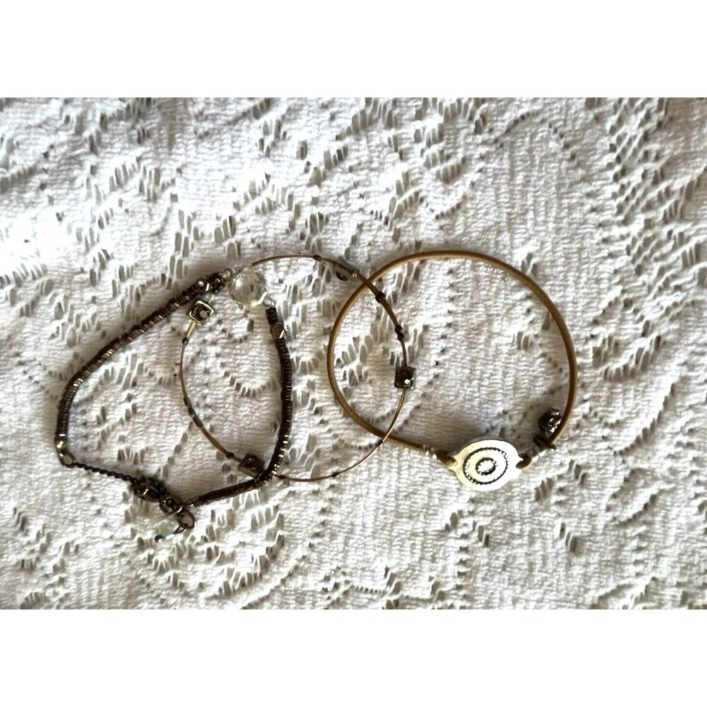Lot 3 Boho Beaded‎ Bracelets Brown Mixed Metal Stretch Layered Stackable